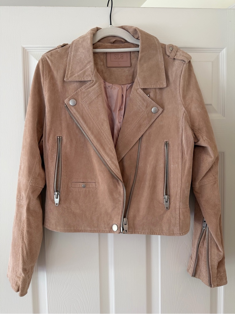 Blank NYC 100% Suede Moto Jacket in Dusty Rose